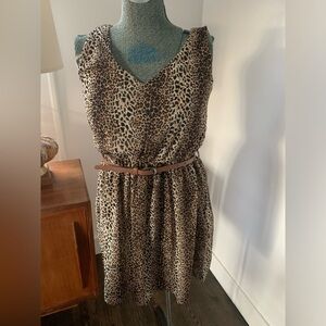 Suzy Shier Brown Leopard Print Midi Dress